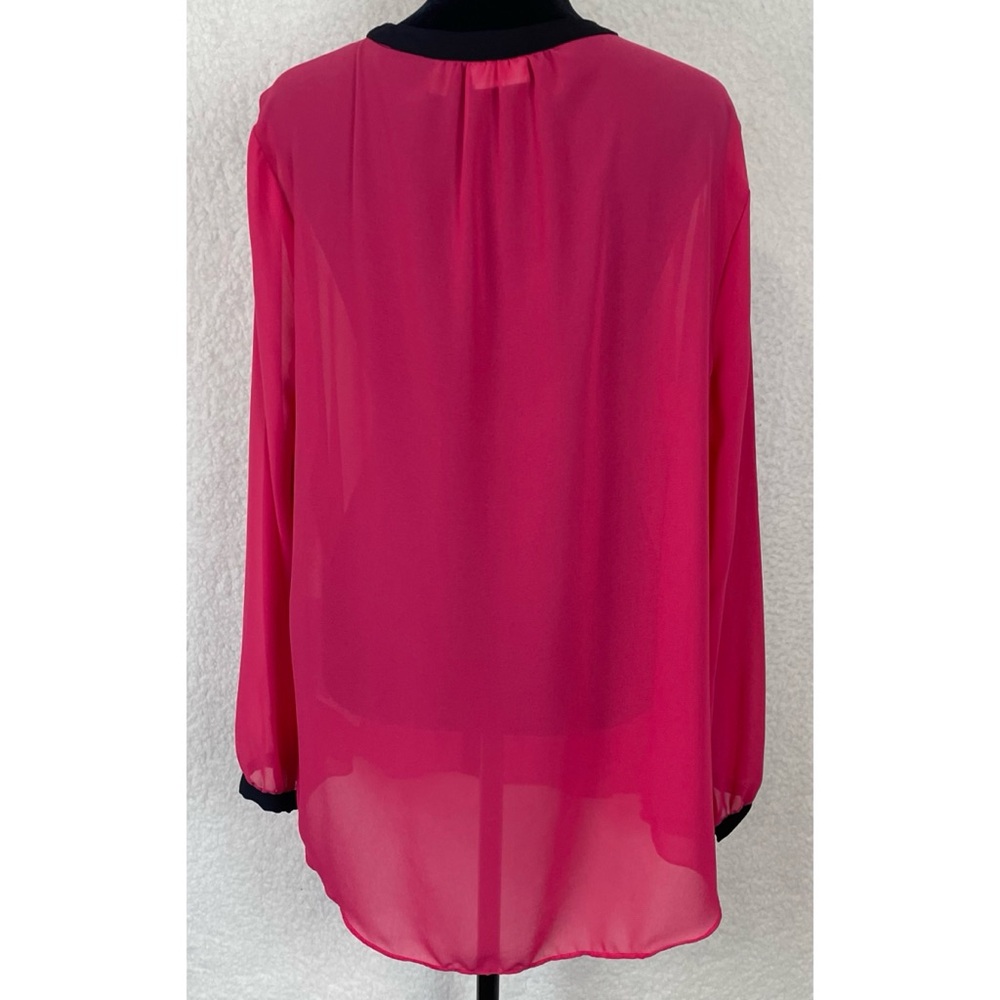 (NWT) DKNYC • Hot Pink/Black Sheer Long Sleeve Button-Down Shirt, L - Picture 9 of 16